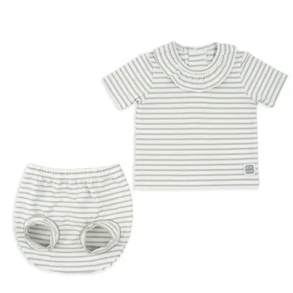 Conjunto cubrepañal y jersey manga corta con cuello volante