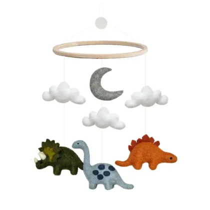 Móvil de dinosaurios en naranja y gris