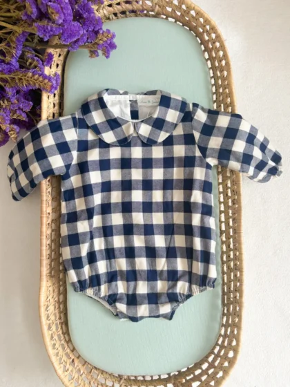 Ranita Cuadros Azul Cuello Peter Pan