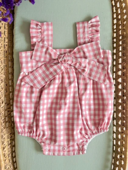 Pelele con Tirantes Vichy Rosa y Blanco Lazo