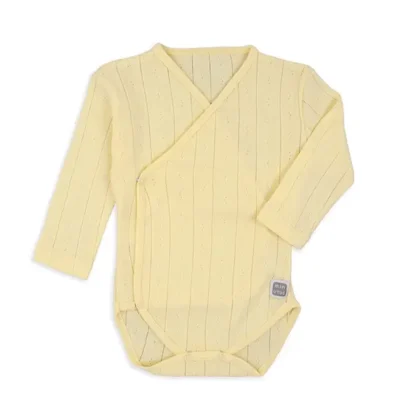 Body cruzado manga larga amarillo punto canalé 100% algodón